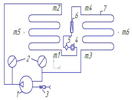 Схема холодильной установки с капиллярной трубкой